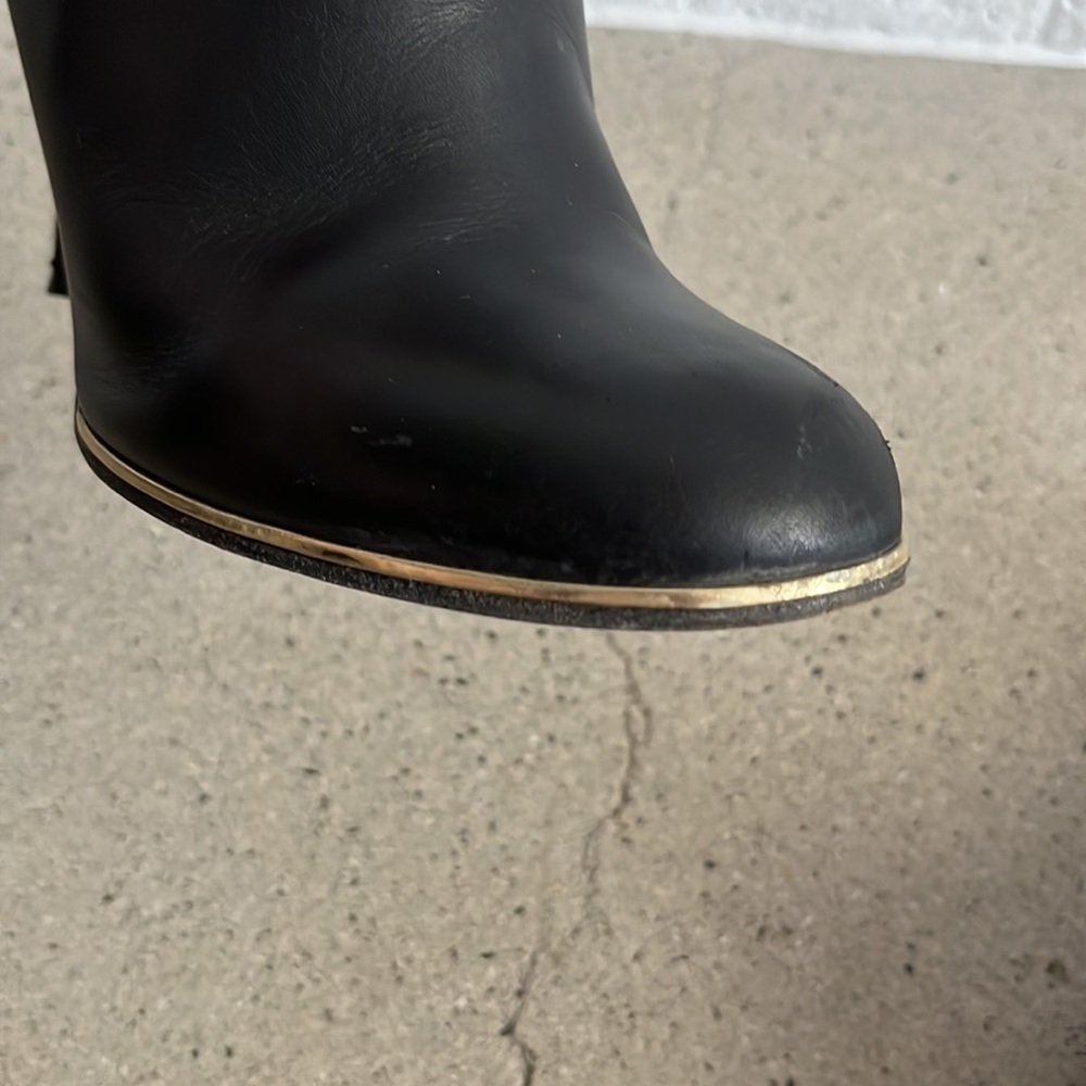 Givenchy Black Leather Stiletto Heeled Boots with Gold Metal Detail - Picture 10 of 11
